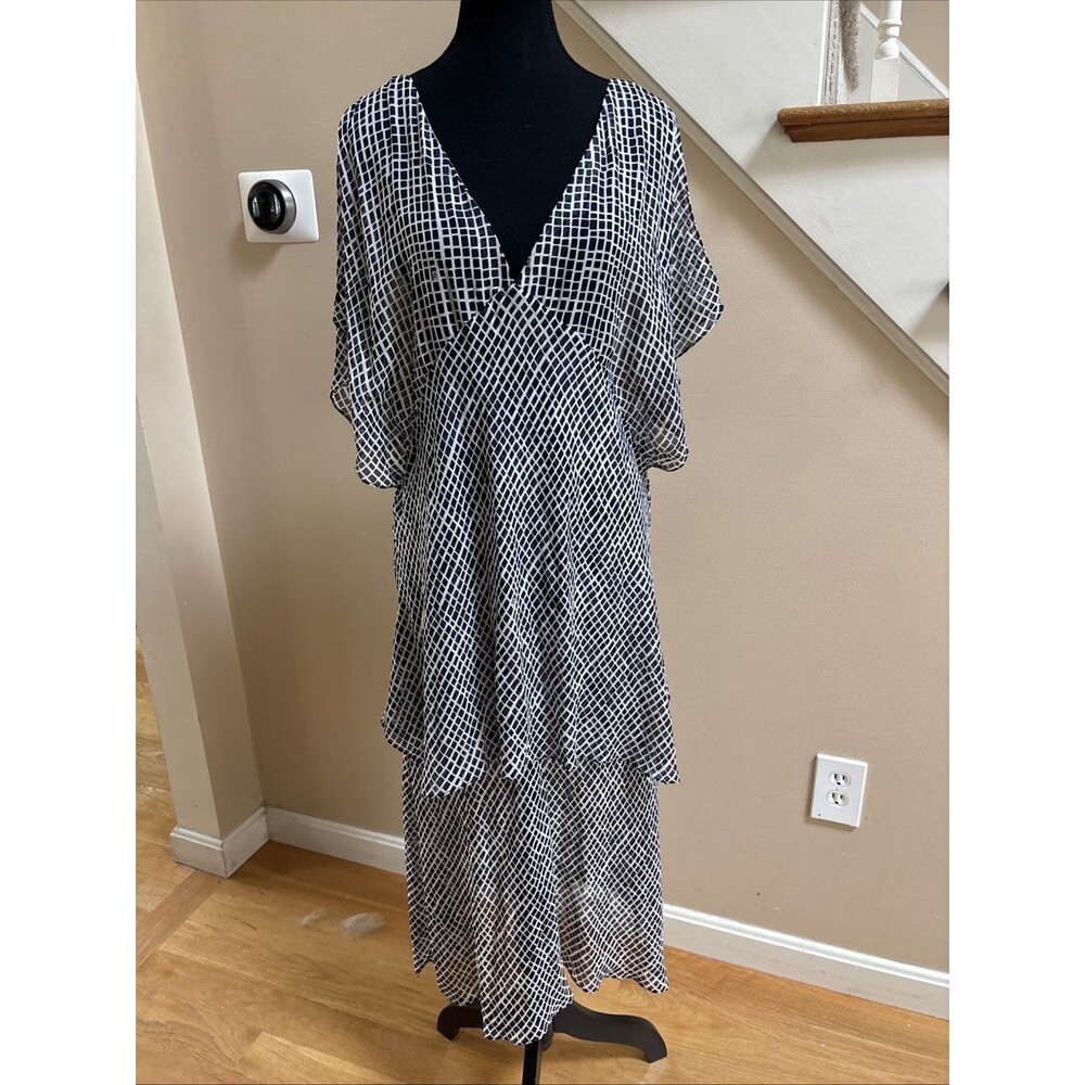 Escada Sport Women Diami 100% Silk Geometric Faux Wrap Layered Midi Dress EU 40